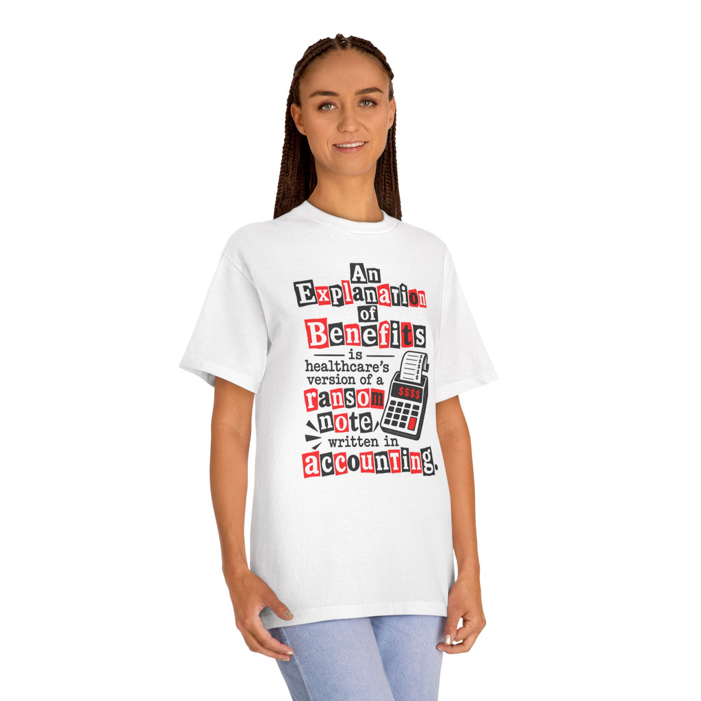 Funny Healthcare Tee — "The U.S. healthcare system is basically a group project" Graphic T-Shirt