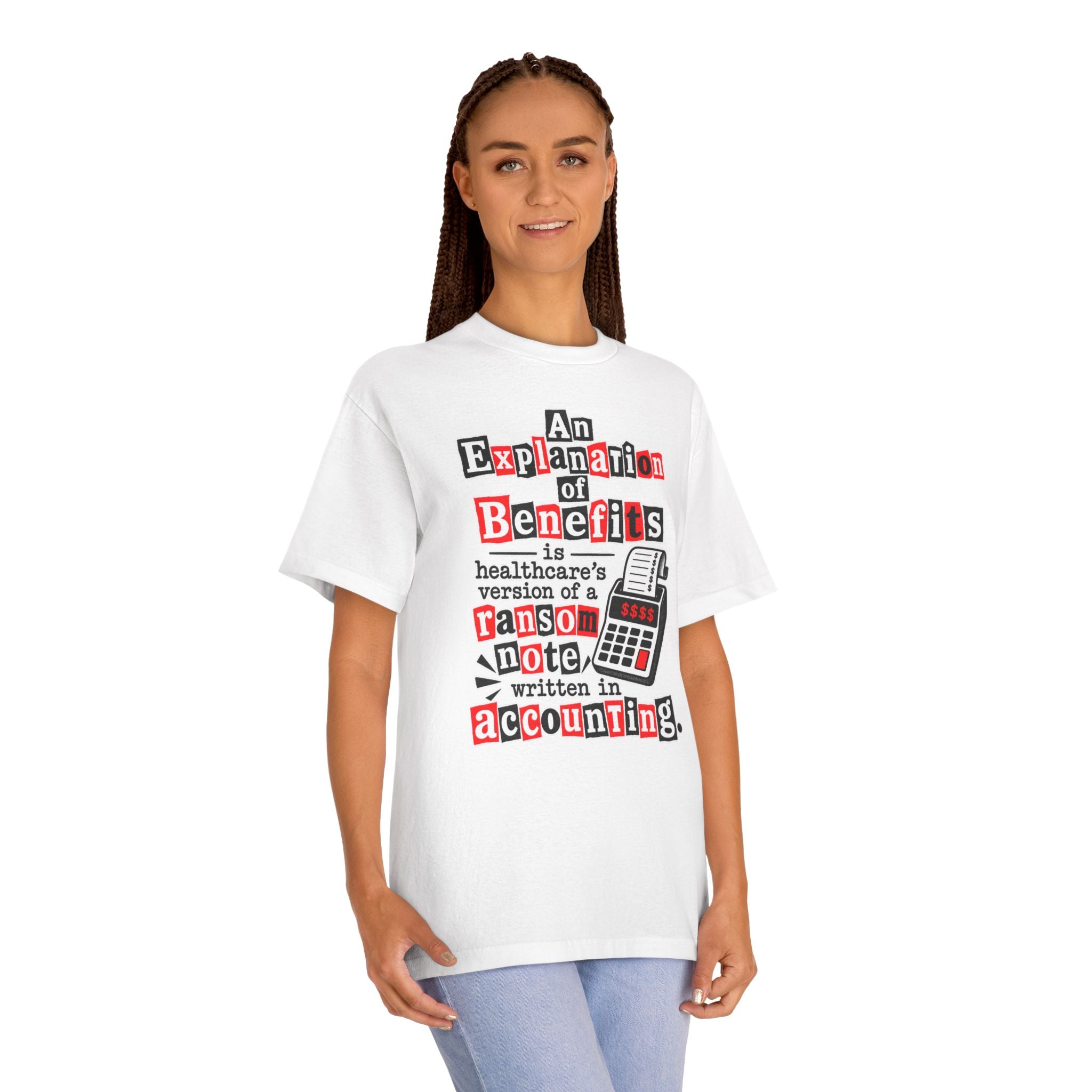 Funny Healthcare Tee — "The U.S. healthcare system is basically a group project" Graphic T-Shirt
